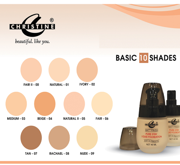 Christine Matte Finish Liquid Foundation Shade Beige 04 - 40ml - Image 2