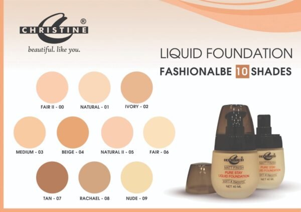 Christine Matte Finish Liquid Foundation - 10 Total Beautiful Shades - Image 2
