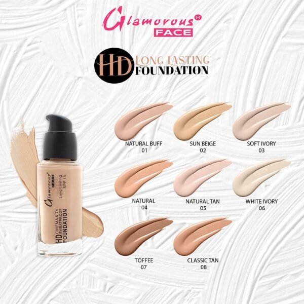 Glamorous Face HD Liquid Sweat Proof Foundation - 8 Marvelous Shades