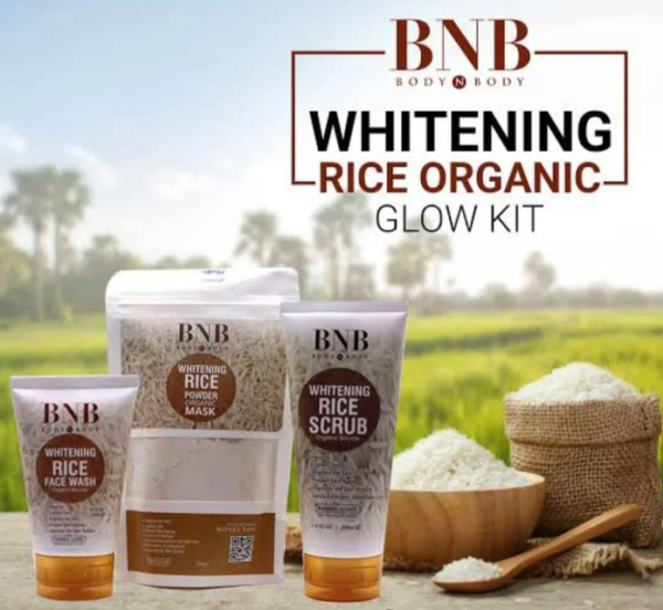 BNB Rice Extract Bright and Glow Facial Kit (Rice Face Wash + Rice Scrub + Rice Mask)